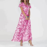 Josephine - Langes Sommerkleid mit floralem Muster – Rosa