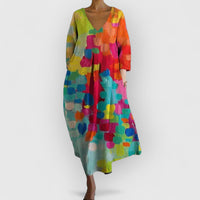 Anastasia | Buntes V-Ausschnitt Kleid – Mehrfarbig