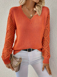 Eleni - Eleganter gestrickter V-Ausschnitt-Pullover – Orange