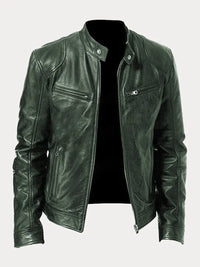 Felix | Herren Schmale Bikerjacke Kunstleder – Militärgrün