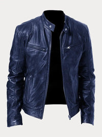 Felix | Herren Schmale Bikerjacke Kunstleder – Dunkelblau