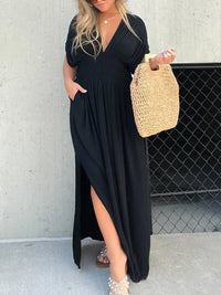 Diane - V-Ausschnitt Maxi-Langkleid – Schwarz