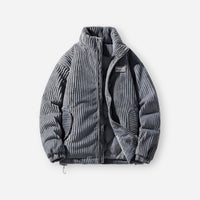 Bequeme Winterjacke aus Cord mit Stehkragen und ohne Kapuze – Grau