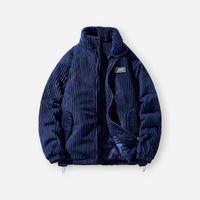 Bequeme Winterjacke aus Cord mit Stehkragen und ohne Kapuze – Blau