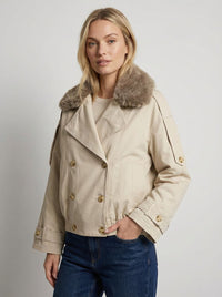 Kurzer Trenchcoat für Damen mit flauschigem Kragen – Beige