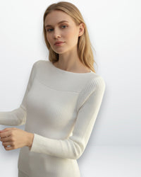 Pullover für Damen mit U-Boot-Ausschnitt und Slim Fit – Weiß