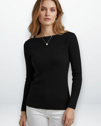 Pullover für Damen mit U-Boot-Ausschnitt und Slim Fit – Schwarz