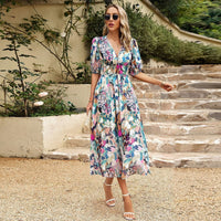 Elise - Elegantes V-Ausschnitt Kleid – Bunt