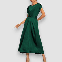 Beline | Glamouröses Satin-Kleid – Dunkelgrün