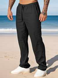 Herren Straight Fit Sommerhose mit Kordelzug – Schwarz