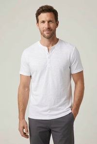 Frank | Herren Casual Kurzärmliges Henley Shirt – Weiß