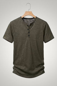 Frank | Herren Casual Kurzärmliges Henley Shirt – Grau