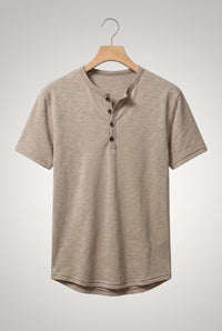Frank | Herren Casual Kurzärmliges Henley Shirt – Khaki