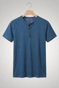 Frank | Herren Casual Kurzärmliges Henley Shirt – Blau