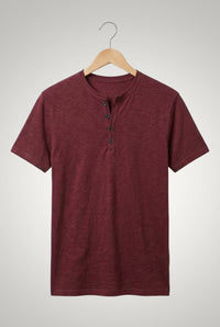 Frank | Herren Casual Kurzärmliges Henley Shirt – Bordeaux