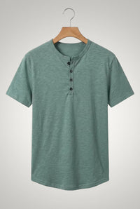 Frank | Herren Casual Kurzärmliges Henley Shirt – Grün