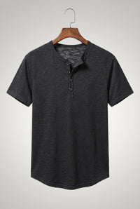 Frank | Herren Casual Kurzärmliges Henley Shirt – Schwarz