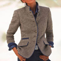 Franziska | Damen Taillierter Stehkragen Woll Blazer – Khaki