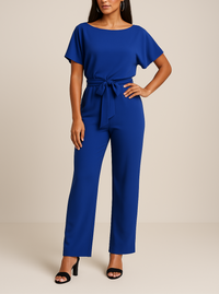 Frieda | Damen Kurzarm Jumpsuit Weites Bein – Blau