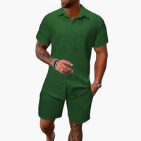 Friedrich | Herren Kurzarm Hemd Shorts Set – Dunkelgrün