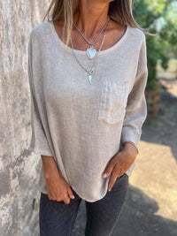 Nadine | Damen 3/4-Arm-Shirt Rundhals mit Brusttasche – Aprikose