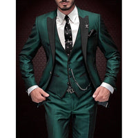 Dreiteiliges Leinen-Set für Herren: Business-Blazer, Weste und Hose – Dunkelgrün