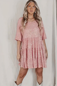 Glamouröses Pailletten Partykleid für Damen | Mini – Rosa
