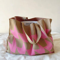 Nora | Grafischer Canvas Tote Bag Damen Shopper in Beige-Rosa – Rosa