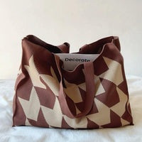 Nora | Grafischer Canvas Tote Bag Damen Shopper in Beige-Rosa – Braun