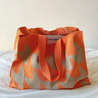 Nora | Grafischer Canvas Tote Bag Damen Shopper in Beige-Rosa – Orange