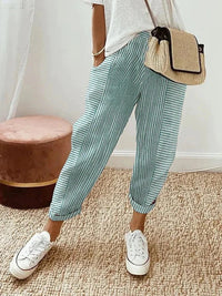 FENNA - BAUMWOLLHOSE MIT STREIFEN – Grün