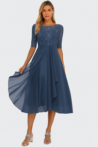 Greta | Fließendes A-Linien Midikleid – Blau