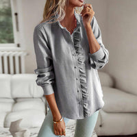 Petra | Damen Casual Rüschen Geknöpftes Hemd – Grau