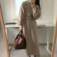 Hannah | Damen Klassischer Reverskragen Gürtel Mantel – Beige