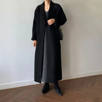 Hannah | Damen Klassischer Reverskragen Gürtel Mantel – Schwarz
