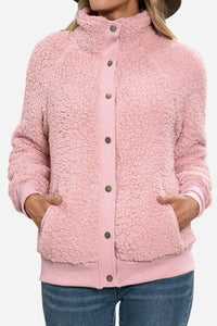 Hannah | Damen Gemütliche Langärmlige Sherpa Jacke – Rosa