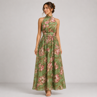 Hanne | Florales Fließendes Maxikleid – Grün