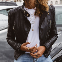 Helena | Damen Reißverschluss Leder Bikerjacke – Schwarz