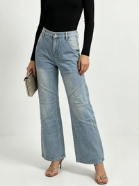 Helene | Weite High-Waist Jeans mit Ziernähten – Hellblau