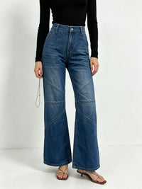 Helene | Weite High-Waist Jeans mit Ziernähten – Dunkelblau