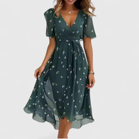 Helga | Florales V-Ausschnitt Midikleid – Grün