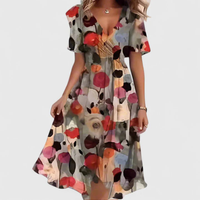 Helga | Florales V-Ausschnitt Midikleid – Braun Floral
