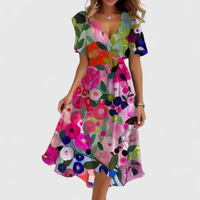 Helga | Florales V-Ausschnitt Midikleid – Mehrfarbig Floral