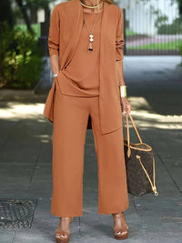 Henriette | Damen Dreiteiler Set mit Weiter Hose – Karamell