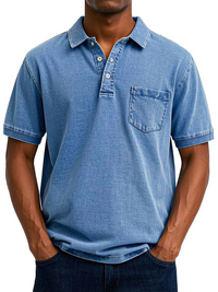 Herren bequemes Denim-Poloshirt | Kurzarm – Blau
