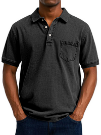 Herren bequemes Denim-Poloshirt | Kurzarm – Schwarz