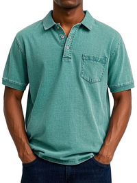 Herren bequemes Denim-Poloshirt | Kurzarm – Türkis