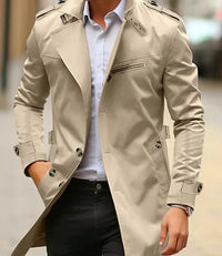 Niklas | Herren Eleganter Wool Coat Klassischer Trenchcoat mit Schulterriemen – Hellbeige