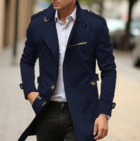 Niklas | Herren Eleganter Wool Coat Klassischer Trenchcoat mit Schulterriemen – Dunkelblau