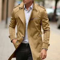 Niklas | Herren Eleganter Wool Coat Klassischer Trenchcoat mit Schulterriemen – Dunkelbeige